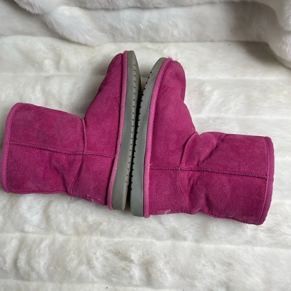 Kookaburra by Ugg girls hot pink  suede short boots side bows fur lining SZ 2